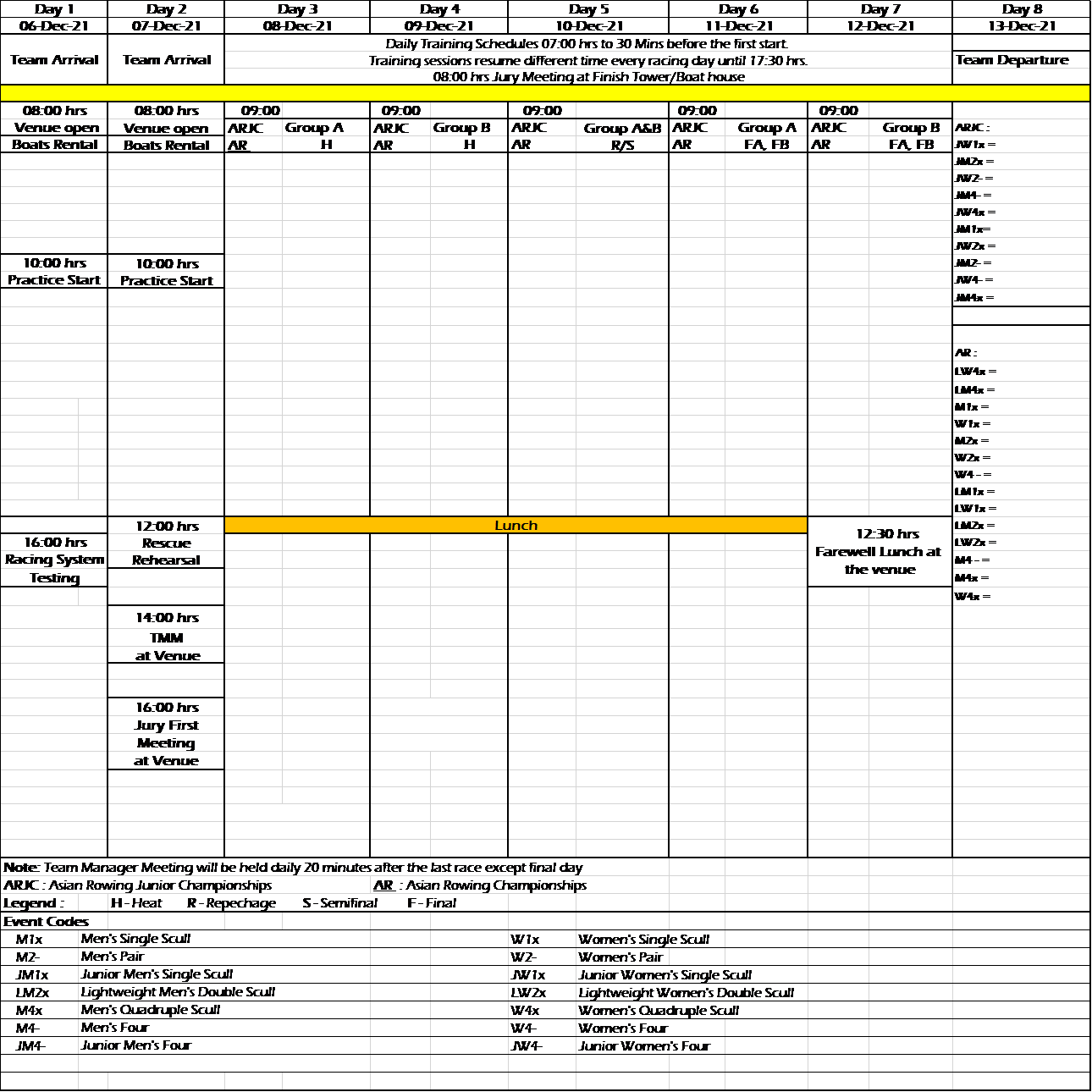 2021 ARC & ARJC Schedule